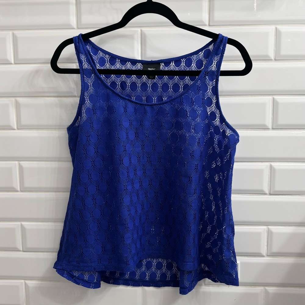 Mossimo Women’s Large Royal Blue Sheer Patterned Scoop Neck Tank Top